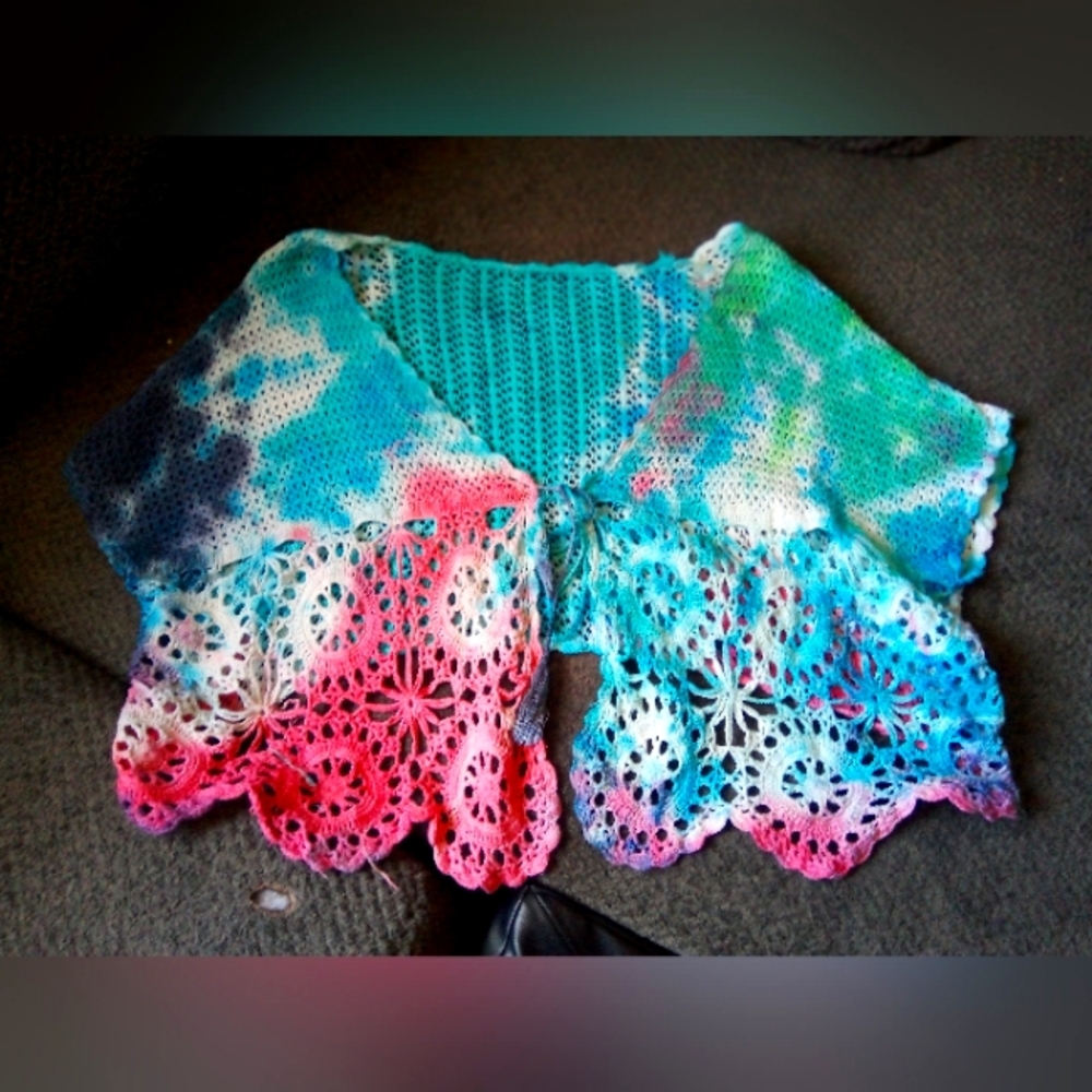 Women's hand knitted tyedye wrap